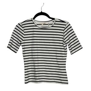 Koton Aysegul Afacan Womens Striped‎ Short Sleeve T-Shirt White Black Small